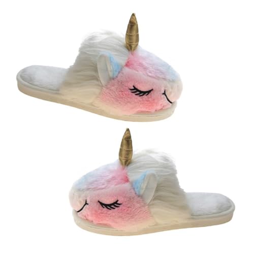 ROMISBABA Damen Hausschuhe Innen Baumwolle Kuschelige Warme Pantoffeln Anti rutsch Sohle Weiche Winter Slippers für Schlafzimmer Küche Wohnzimmer Niedliche Einhorn motiv von ROMISBABA