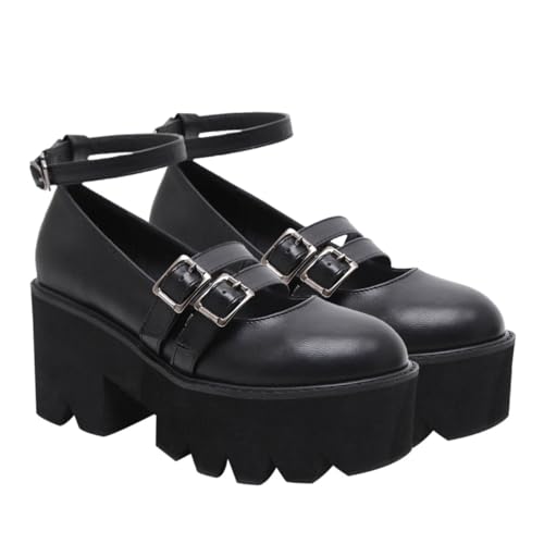 ROMISBABA Damen Lederschuhe Vintage Rund Zehenbereich Großer Absatz rutschfest Modisch Alltagsschuh Schwarz ROMISBABA Damen Lederschuhe Vintage Rund Zehenbereich Großer Absatz rutschfest Modisch Alltagsschuh Schwarz von ROMISBABA
