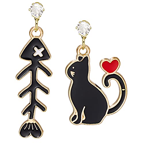 ROMISBABA Damen Ohrringe Katzen Design Fischgräte Anhänger Asymmetrisch Legierte Ohrhänger Wasserfest Party für Frauen von ROMISBABA