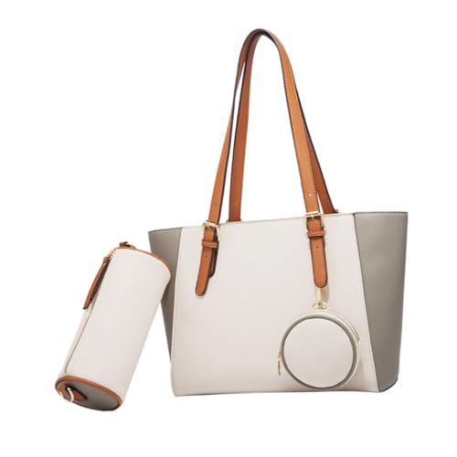 ROMISBABA Damen PU Handtasche Teilig Weiß Große Kapazität Tragbar Schultertasche mit Geldbörse Alltag Arbeit Shopping Reise von ROMISBABA