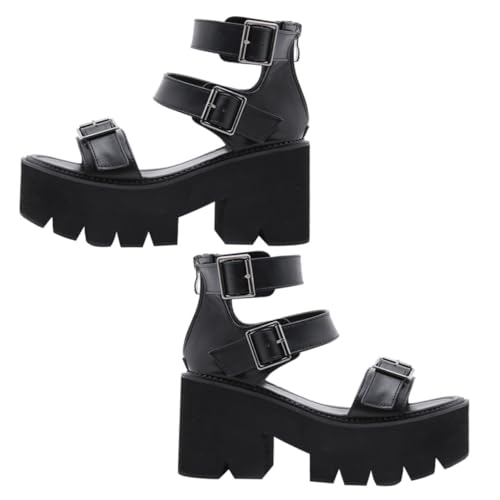 ROMISBABA Damen Plateau Sandalen mit Dicker Sohle Pu material Bequeme Modische High heeled Footwear für Sommer Stilvolle Geeignet für Alltag und Partys Schwarz von ROMISBABA