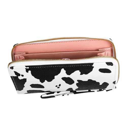 ROMISBABA Damen Portemonnaie PU mit Mehrfachem Fach Kompakte Geldbörse in Kuhmuster Langlebig Reißverschlussgesichert Modisch und Praktisch für Alltag und Reise von ROMISBABA