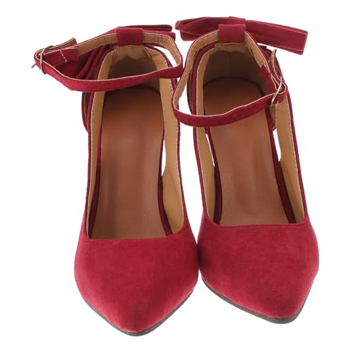 ROMISBABA Damen Pumps High Heels mit Riemchen Spitz Zulaufend Stilvolle Schleifen Verzierung Party Schuhe Weinrot Komfortabel und Vielseitig für Frühling Sommer von ROMISBABA