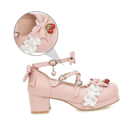 ROMISBABA Damen Pumps mit Mittelhohem Blockabsatz Atmungsaktive und Modische Lederschuhe Stilvolle Schleifenverzierung Bequeme Four Seasons Schuhe für Alltag und Party von ROMISBABA