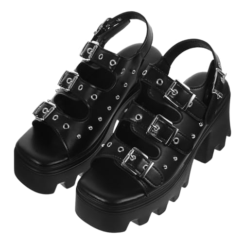 ROMISBABA Damen Roman Sandalen mit Dicker Sohle und Nieten Plattform Römersandalen Atmungsaktive Rutschfeste Schuhe für Party Club und Alltag Schwarze Punk stil Sandalen von ROMISBABA