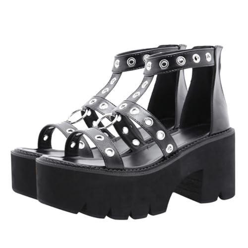 ROMISBABA Damen Sandalen High Heels Sommer Open Toe mit Dickem Plateau Rutschfest Modische Römersandalen Schwarz für Hochzeit Party Alltag ROMISBABA Damen Sandalen High Heels Sommer Open Toe mit Dickem Plateau Rutschfest Modische Römersandalen Schwarz für Hochzeit Party Alltag von ROMISBABA