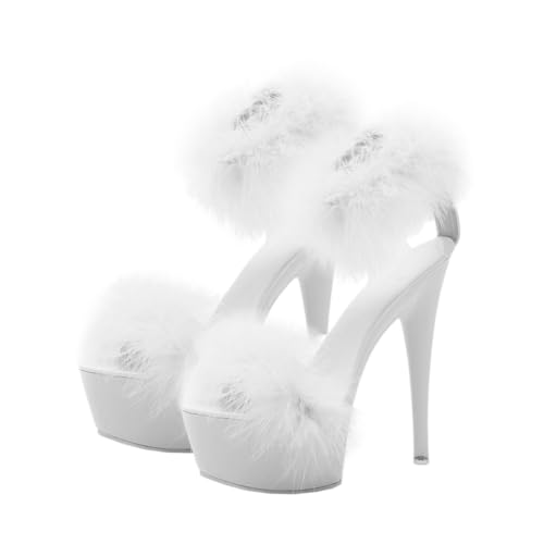 ROMISBABA Damen Sandalen High Heels Weiß Sommer Sandaletten Pfennigabsatz Atmungsaktiv Elegant Leicht Kombinierbar von ROMISBABA
