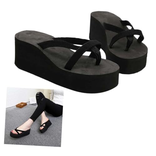 ROMISBABA Damen Sandalen Keilabsatz Sommer Flops Slippers Anti rutsch Plateau Pantoletten Strand Freizeit Schuhe Schwarz von ROMISBABA