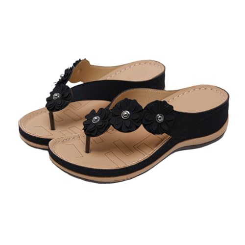 ROMISBABA Damen Sandalen PU Beach Slipper Sommer Komfortabel Nicht Rutschfest Kreativ Modisch Schwarz Strand Schuhe von ROMISBABA