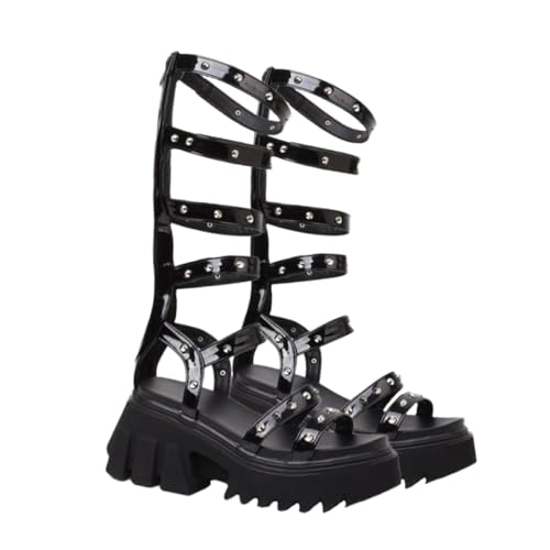 ROMISBABA Damen Sandalen Sommer Plateau Keilabsatz Schwarz Hochwertige Hochhackige Schuhe Modisch Atmungsaktiv Komfortabel Für Party Büro Hochzeit Cocktail von ROMISBABA