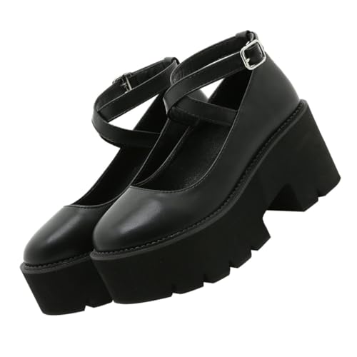 ROMISBABA Damen Sandalen mit Dicker Plateau Sohle Kreuzriemen und Klobigem Absatz Sommerliche Schuhe in Schwarz Angenehm und Modisch für Alltag und Shopping Pflegeleichte Pu oberfläche von ROMISBABA