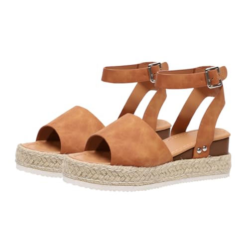 ROMISBABA Damen Sandalen mit Flanschsohle Geflochtene Espadrilles Plateau Braun Atmungsaktiv Rutschfest Modische Sommerschuhe für Strand und Alltag ROMISBABA Damen Sandalen mit Flanschsohle Geflochtene Espadrilles Plateau Braun Atmungsaktiv Rutschfest Modische Sommerschuhe für Strand und Alltag von ROMISBABA