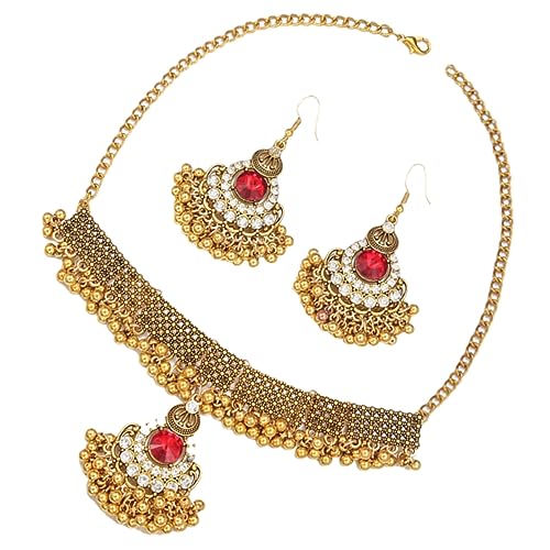 ROMISBABA Damen Schmuck Set Halskette und Lange Dangle Ohrringe Retro Mittelmeer Stil Vintage Choker Halskette mit Roten Anhängern Elegantes Schmuckset für Hochzeit Party und von ROMISBABA
