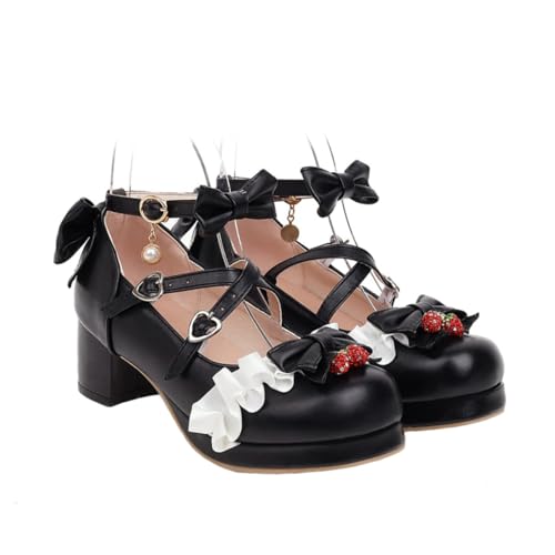 ROMISBABA Damen Schuhe mit Mittlerem Absatz Schleifenverzierung Komfortable Bequeme Atmungsaktive Damenschuhe für Frühling Herbst Vielseitig Kombinierbar zu Hosen und Röcken Schwarzes Design von ROMISBABA