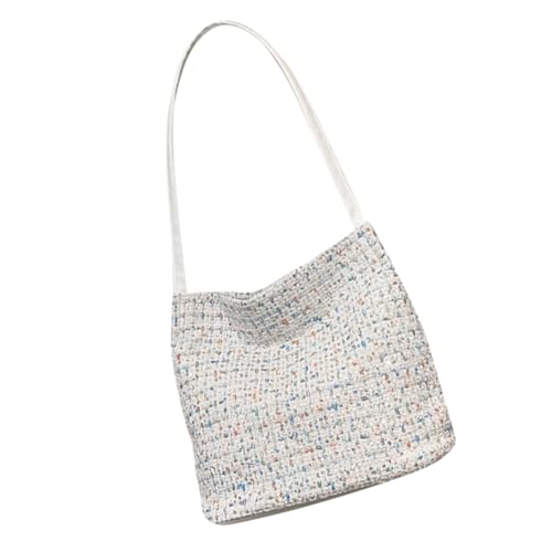 ROMISBABA Damen Schultertasche Bucket Bag Grobem Wollstoff Weiß Stylische Umhängetasche mit Großer Kapazität Praktische Tragetasche für Alltag und Reisen Vielseitig und Langlebig von ROMISBABA