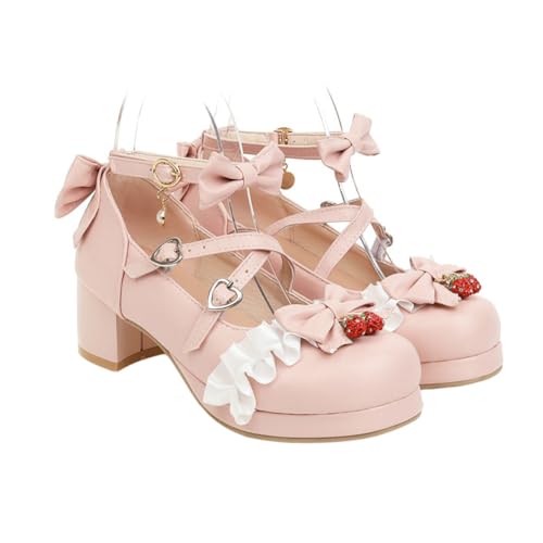 ROMISBABA Damen Single Schuhe mit Schleife Mittelhoher Absatz rutschfeste Sohle Elegant und Komfortabel Modisch für Arbeit Dating Shopping Hochzeit und Party Ganzjährig Geeignet Rosa von ROMISBABA
