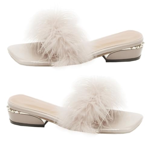 ROMISBABA Damen Slipper Sommer Chunky Heel Sandalen Offene Zehen Haus Pantoffeln Angenehm PU Gummi Material Atmungsaktiv Leicht Kombinierbar Für Indoor Outdoor Alltag Beige von ROMISBABA