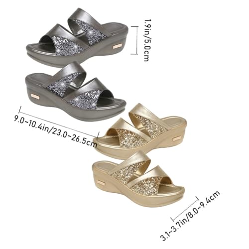 ROMISBABA Damen Sommer Slipper mit Dicker Keilsohle Fischmaul Pantoletten Bequemes Outdoor und Strand Design Graue Keilsandalen Leichte und Praktische Freizeitschuhe von ROMISBABA