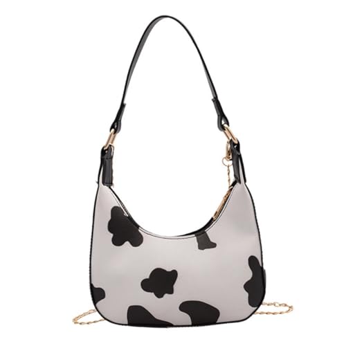 ROMISBABA Damen Umhängetasche PU Schultertasche Vintage Kuhmuster Zipper Aufbewahrungstasche Große Retro Mondform Handtasche für Alltag Arbeit Reisen von ROMISBABA