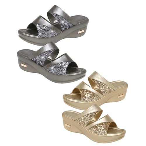 ROMISBABA Damen Wedgesandalen Sommer Thickened Keilabsatz Slipper Fischmaul Design Bequeme Outdoor Freizeit Schuhe Gold für Alltag und Strand ROMISBABA Damen Wedgesandalen Sommer Thickened Keilabsatz Slipper Fischmaul Design Bequeme Outdoor Freizeit Schuhe Gold für Alltag und Strand von ROMISBABA