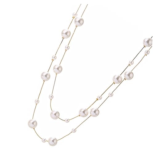 ROMISBABA Doppelschichtige Perlenkette für Damen Simulation Perlen Halskette Modischer Vintage Schmuck für Hochzeiten Geburtstage Besondere Anlässe von ROMISBABA