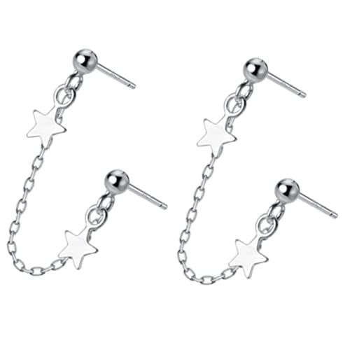 ROMISBABA Double Piercing Ohrringe Silberkette Stern Ohrhänger für Damen Ohrschmuck Leichte Statement Accessoires für Geburtstag und Alltag von ROMISBABA
