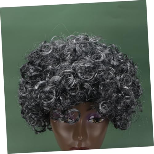 ROMISBABA Dunkelgraue Lockige Seniorin Perücke für Erwachsene Weiche Natürliche Cosplay Partyperücke für Karneval Fasching Kostümfest und Bühnenauftritte von ROMISBABA