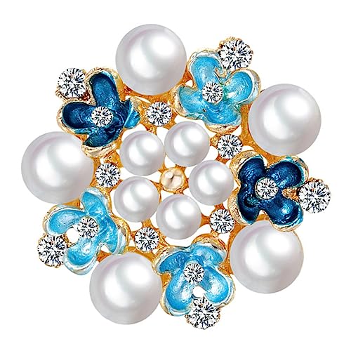 ROMISBABA Einfache Blaue Blumen Brosche Damen mit Strass und Perlen Anstecknadel für Party Hochzeit und Festliche Kleidung Elegantes Schmuck Accessoire für Damenkleidung von ROMISBABA