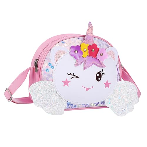 ROMISBABA Einhorn Umhängetasche Mädchen Pailletten Crossbody Tasche Verstellbarer Schulterriemen Niedliche Kleine Handtasche Teenager Geschenk Rosa von ROMISBABA