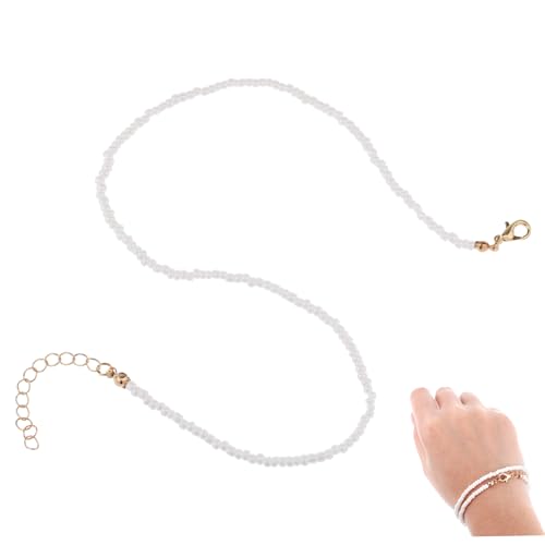 ROMISBABA Einlagige Farbige Reisperlen Halskette für Damen Stilvolle Clavicle Chain Weiß für Strandpartys Urlaube und Besondere Anlässe von ROMISBABA