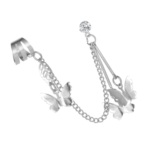 ROMISBABA Einzigartige Silber Ohrklemme mit Modischem Quasten Design All Match Ohrschmuck für Damen Stylischer Ohrclip mit Butterfly Anhänger Schmerzfrei und Vielseitig für Alltag und Party von ROMISBABA