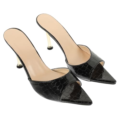 ROMISBABA Elegante Damen High Heeled Slippers mit Spitzem Absatz Feine Metallspitze Schwarzes Design Feine Absatzhöhe für Sommer Party und Festliche Anlässe von ROMISBABA
