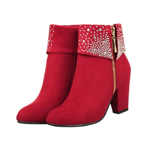 ROMISBABA Elegante Damen Winterstiefeletten mit Grobem Absatz und Funkelnden Strasssteinen Kurz Geschnittene Hochzeitsschuhe in Rot Bequem und Modisch für Herbst und Festliche Anlässe ROMISBABA Elegante Damen Winterstiefeletten mit Grobem Absatz und Funkelnden Strasssteinen Kurz Geschnittene Hochzeitsschuhe in Rot Bequem und Modisch für Herbst und Festliche Anlässe von ROMISBABA