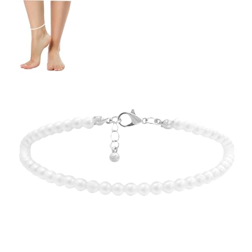 ROMISBABA Elegante Weiße Künstliche Perlen Fußkette Handgefertigte Einzelkettenschmuck Verstellbare Ankle Chain als Stilvolle Ankle Decoration für Damen und Strandmode ROMISBABA Elegante Weiße Künstliche Perlen Fußkette Handgefertigte Einzelkettenschmuck Verstellbare Ankle Chain als Stilvolle Ankle Decoration für Damen und Strandmode von ROMISBABA