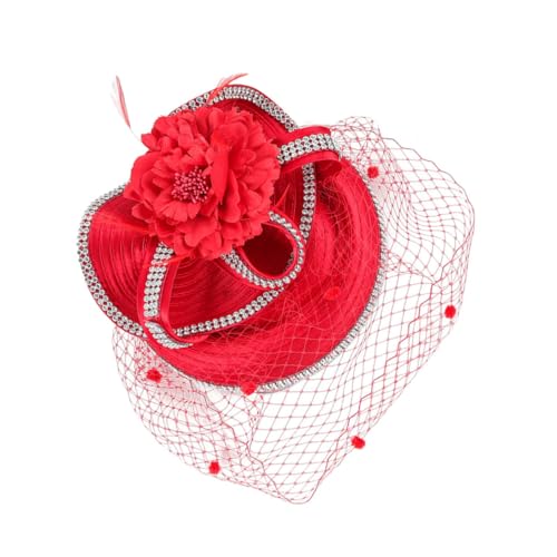 ROMISBABA Eleganter Mesh-netz Fascinator mit Stabilem Haarclip Roter Blumenhaarschmuck für Braut und Festliche Anlässe Vielseitiges Hochzeits-haarschmuck-accessoire für Frauen und Mädchen von ROMISBABA