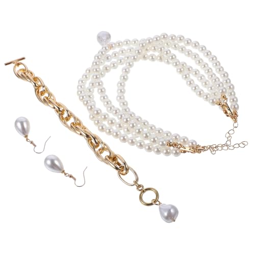 ROMISBABA Elegantes Brautschmuck Perlenkette Ohrringe Armband aus Langlebiger Legierung für Hochzeit Party Damen Modeschmuck Schmuckset Frauen von ROMISBABA