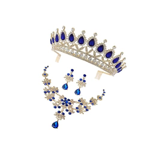 ROMISBABA Elegantes Schmuckset Damen Crown Halskette Ohrringe Set Hochzeitsaccessoire Brautschmuck für Frauen Blau Stilvolles Design für Party Hochzeit Abschlussball von ROMISBABA