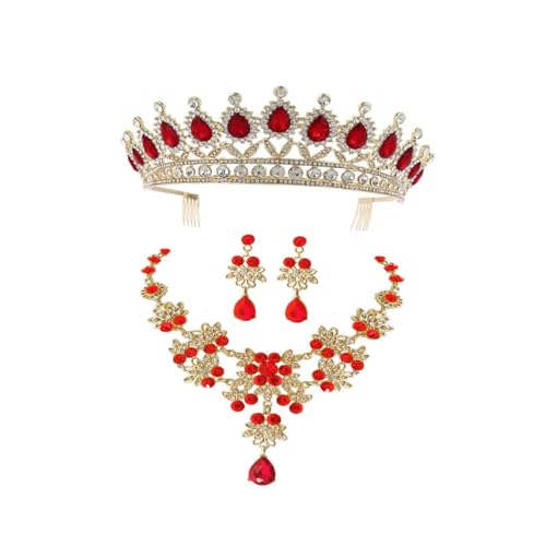 ROMISBABA Elegantes Schmuckset für Damen Teiliges Crown Halskette Ohrringe Set in Rot Hochzeitsaccessoire Brautschmuck Party Prom Schmuck für Frauen von ROMISBABA