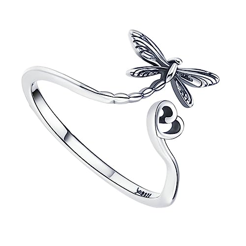 ROMISBABA Silberne Dragonfly Herzform Offene Ring Schmuck Für Finger Verstellbar Und Für Und Cosplay von ROMISBABA