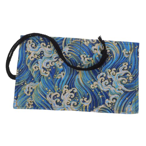 ROMISBABA Ethnisches Federmäppchen Aus Canvas Bleistift-Organizer Mit Fächern Wellenblau Mit Schwarzem Gummiband Praktische Aufbewahrung Für Stifte Buntstifte Und Zeichenwerkzeuge Für von ROMISBABA