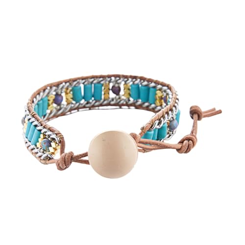ROMISBABA Ethnisches Geflochtenes Armband Damen mit Natürlichen Türkissteinen Handgefertigter Boho stil Modischer Schmuck Hautfreundlich Geschenk für Alltag und Fest von ROMISBABA