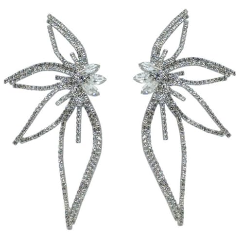 ROMISBABA Extravaganter Damen Ohrschmuck mit Funkelnden Strasssteinen Modische Blumenform Statement Ohrringe für Partys und Festivals Silberfarbene Transparente Kristalle von ROMISBABA