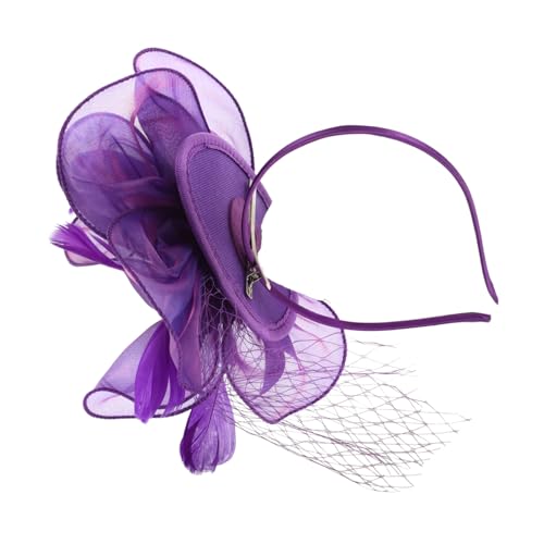 ROMISBABA Feder Haarspange Hut Hochzeitshüte Für Frauen Erwachsene Stirnband Blumen- Partyhut 1920er Braut- Damen Stirnbänder Ausgefallene Hüte Für Frauen Teeparty Kopfbedeckung Mesh Violett von ROMISBABA