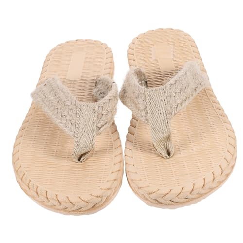 ROMISBABA Flache Damen Sandalen Imitation Strohboden Flip flops Sommer Strandschuhe Bequeme Zehentrenner Sandalen für Freizeit und Strand in Aprikose von ROMISBABA