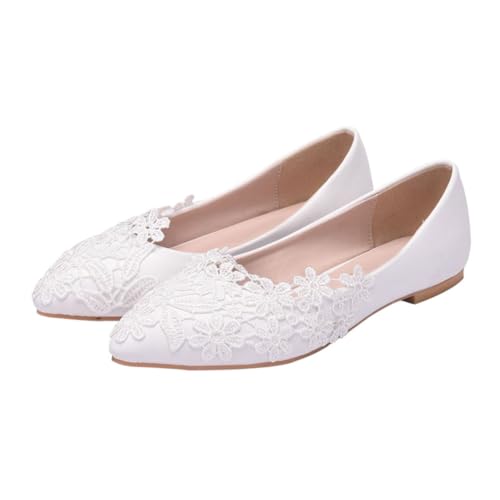ROMISBABA Flache Spitze Hochzeitsschuhe Damen Leichte Elegante Brautschuhe mit Spitz Zulaufender Spitze Atmungsaktive Freizeit Ballerinas Bequemes Flaches Design Geeignet für Hochzeitsgäste von ROMISBABA