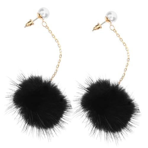 ROMISBABA Flauschige Lange Ohrhänger Damen Ohrringe mit Schwarzem Fellbommel Modisches Ohrschmuck Accessoire für Alltag und Besondere Anlässe Geschenkidee von ROMISBABA