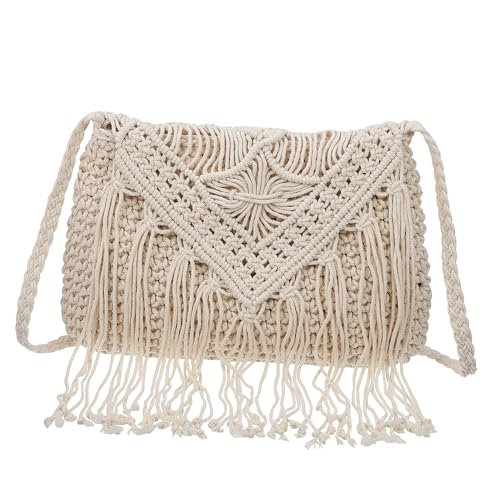 ROMISBABA Fransen Stroh Umhängetasche Damen Geflochtene Strandtasche mit und Reißverschluss Lässige Crossbody Tasche für Reisen Shopping Ausgehen Natürliche Basttasche mit Mittlerer von ROMISBABA