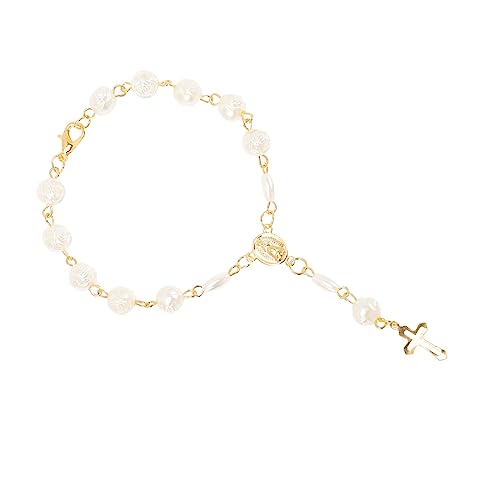 ROMISBABA Vintage Rosary Armband Mit Kruzifix Beaded Kreuz Armband Für Damen Vergoldet Religiöses Verstellbar Komfortabel Und Langlebig von ROMISBABA