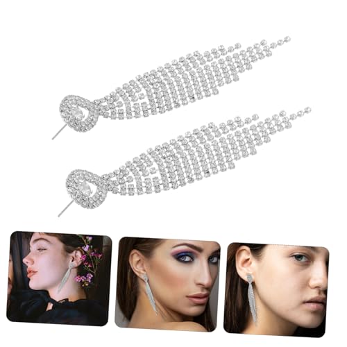 ROMISBABA Strass-ohrringe Silberne Baumelnde Mit Quasten Für Damen Funkelnde Statement-ohrhänger Runde Glitzer-ohrringe Leichter Abendkleid-accessoire von ROMISBABA