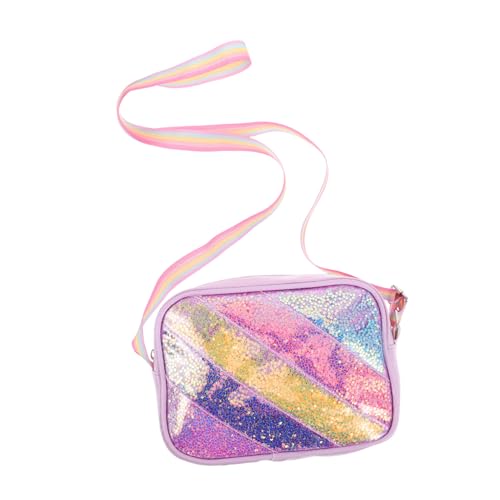 ROMISBABA Glitzertasche mit Sternenmuster Leichte Cartoon Umhängetasche für Mädchen Verstellbarer Riemen Bunte Regenbogen Herzmotive für Schule und Freizeit Rosa von ROMISBABA